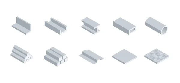 Metal laminado, conjunto de iconos de productos de acero — Vector de stock