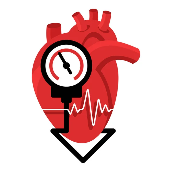 Disminución de la presión arterial con el corazón y medición — Archivo Imágenes Vectoriales