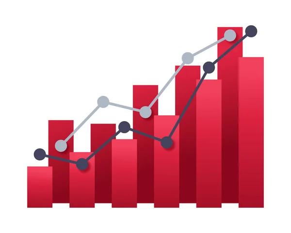 Gráfico gráfico ícone de sinal - Colunas vermelhas com linha — Vetor de Stock