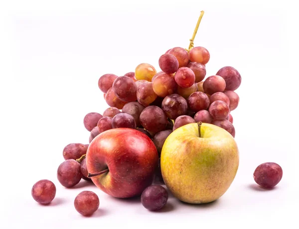 Bunch of grapes and apples on white background — Stock Photo, Image