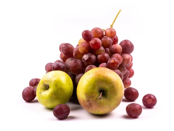 Bunch of grapes and apples on white background — Stock Photo, Image