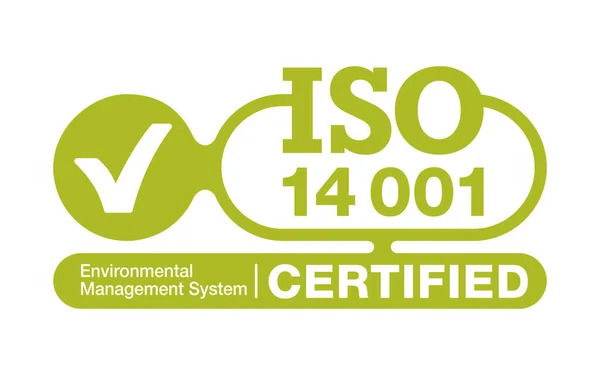 ISO 14001 сертифицированный бейдж в плоском стиле — стоковый вектор