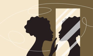 Özfarkındalık. Aynaya bakan kadın.