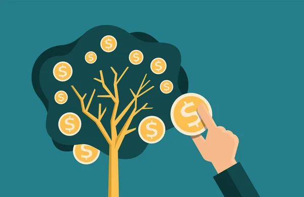 Árbol de dinero - moneda en lugar de manzanas — Vector de stock