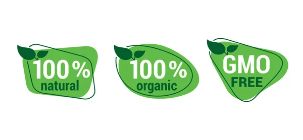 Cent icônes naturelles biologiques et sans OGM — Image vectorielle