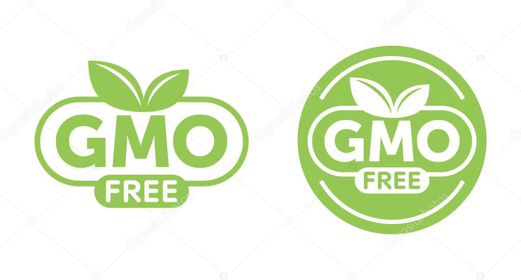 GMO free green label with leaf and text
