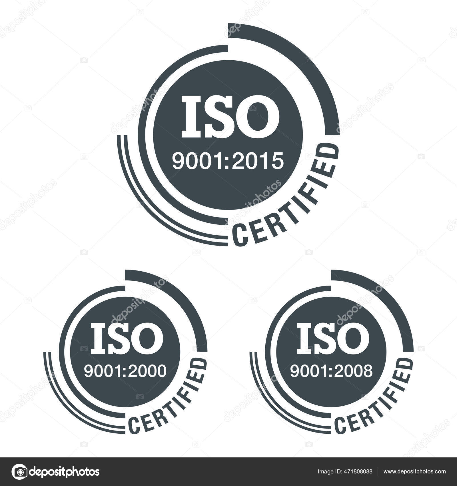Плоская Пиктограмма ISO 9001, 2000, 2008 И 2015 Векторное.