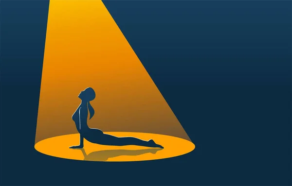 Yoga lessen - vrouw asana pose in de schijnwerpers — Stockvector