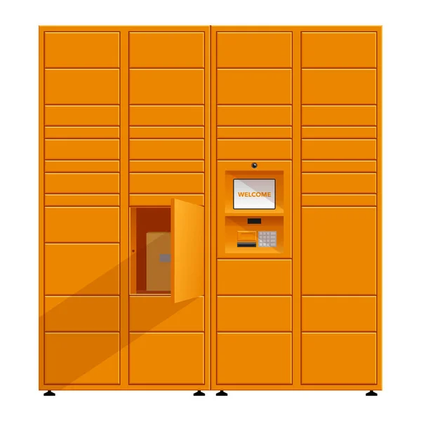 Automated parcel locker in orange color — Stock Vector