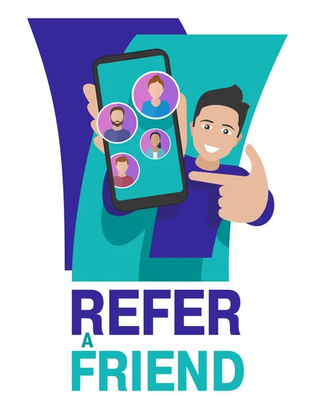 Consulte um banner vertical do programa de referência de amigos — Vetor de Stock