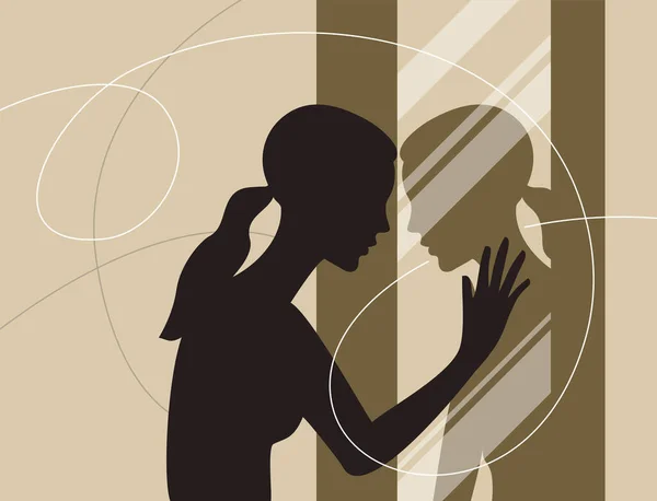 Kişisel farkındalık - genç kadın aynaya bakıyor