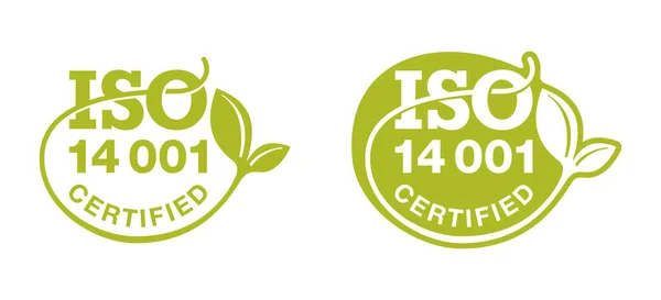 ISO 14001 certified flat green badge — Stock Vector