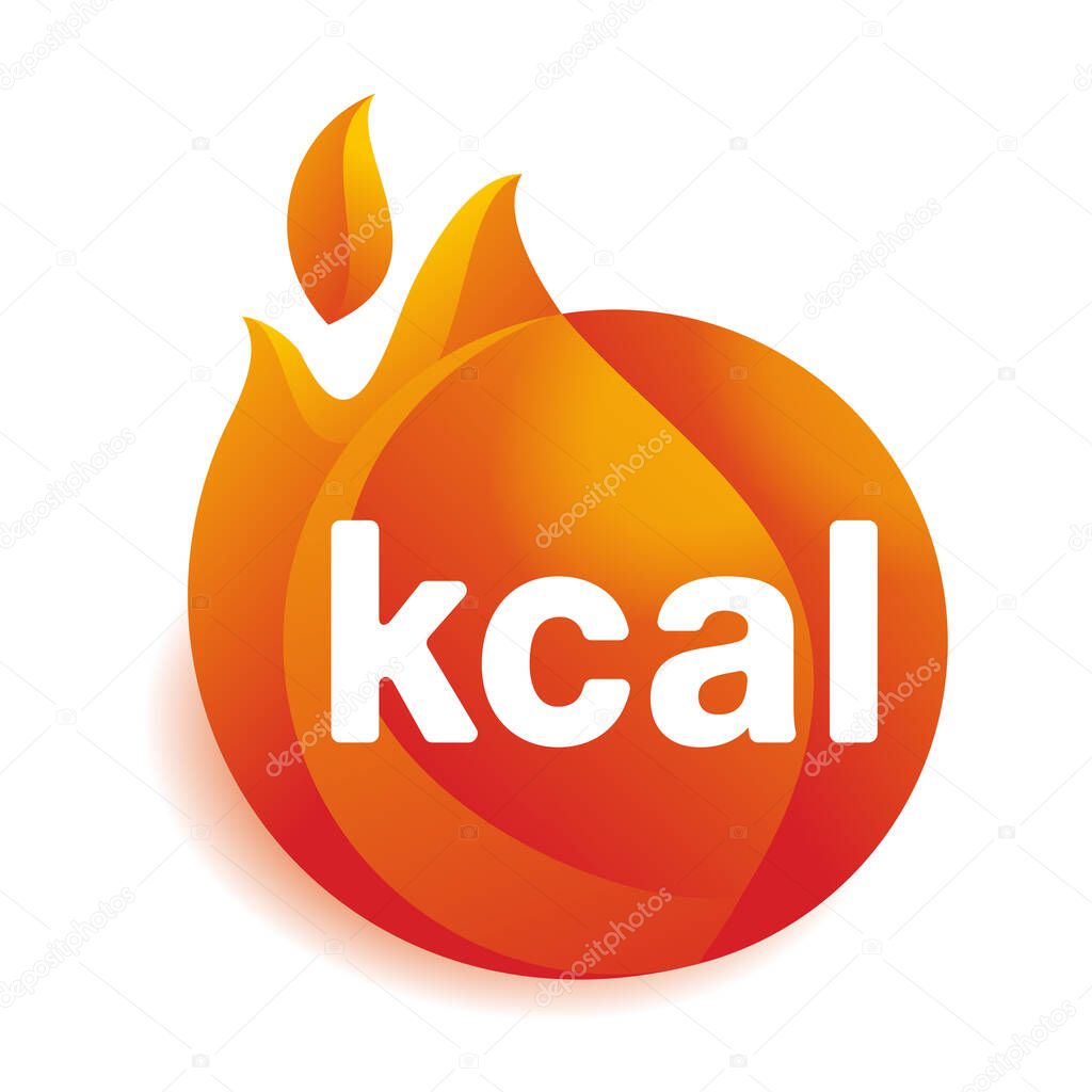 Kcal icon - fat burning, kilocalorie symbolic emblem for food products designation - isolated vector element. Vector illustration