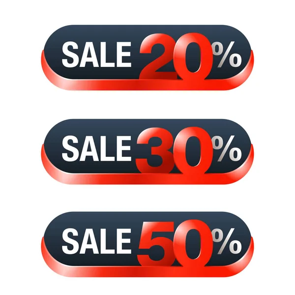 Prodej červené tagy set - 20, 30, 50 procent off — Stockový vektor
