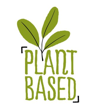 Plant-based hand-drawn calligraphic stamp for natural nutrients labeling. Flat vector eco-friendly illustration