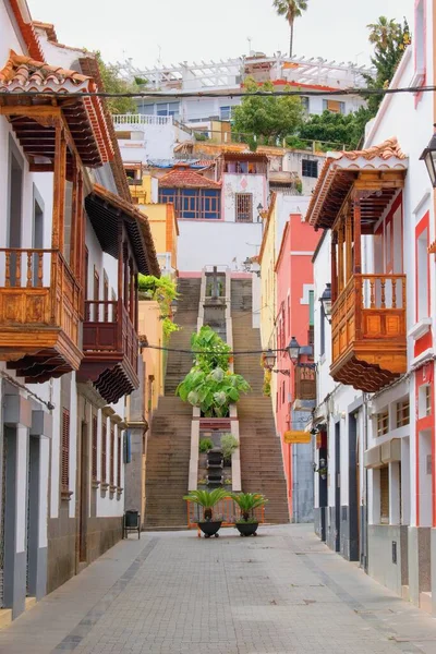 Rue Ville Belle Architecture Coloniale Espagnole Typique Colorée Ville Teror — Photo