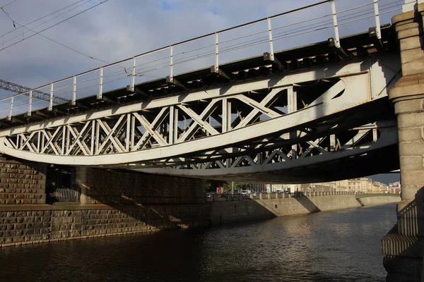 Närbild Ett Fragment Centralspännvidden Järnvägsbron Detaljerade Konstruktionselement Tvärfästen Tsarskoselskij Järnvägsbro — Stockfoto