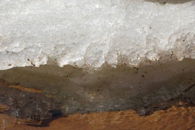 Güneşli bir bahar gününde körfezin kumunda eriyen buzun kenarı doğal bir zemin ya da doku için.