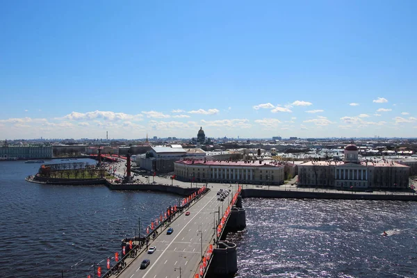 Petersburg Russia May 2021 Aerial View Exchange Bridge Vasilyevsky — Stock Photo, Image