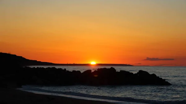 Orangefarbener Himmel Und Sonne Horizont Der Meereslandschaft — Stockfoto