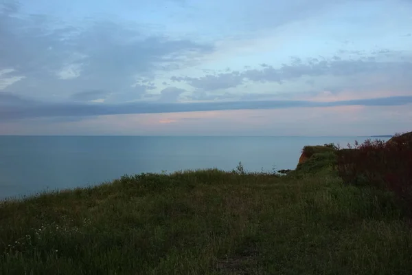 Vue Haute Côte Mer Ciel Avec Réflexe Coucher Soleil — Photo