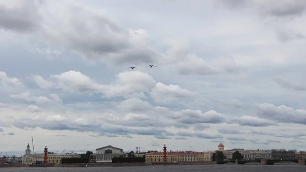 Sint Petersburg Rusland Juli 2021 Panoramisch Uitzicht Vliegshow Neva Navy — Stockfoto