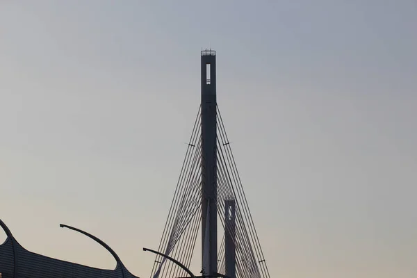 Silhouette Zweier Masten Einer Schrägseilbrücke Und Schrägseilstreben — Stockfoto