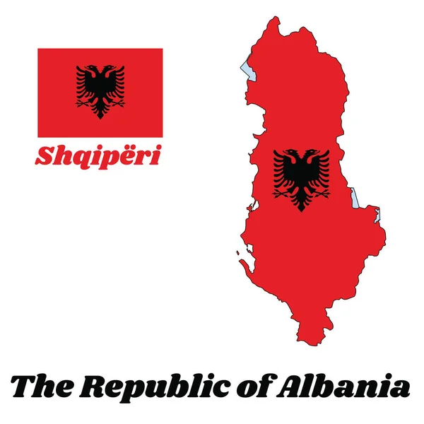 알바니아의 지도와 중앙에 독수리가 알바니아 공화국이라는 이름의 문자와 — 스톡 벡터