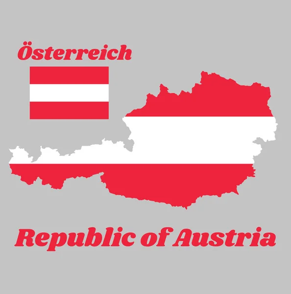 Map Outline Flag Austria Horizontal Triband Red Top Bottom White — Stock Vector