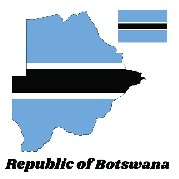 Mappa Contorno Bandiera Del Botswana Campo Azzurro Tagliato Orizzontalmente Centro — Vettoriale Stock
