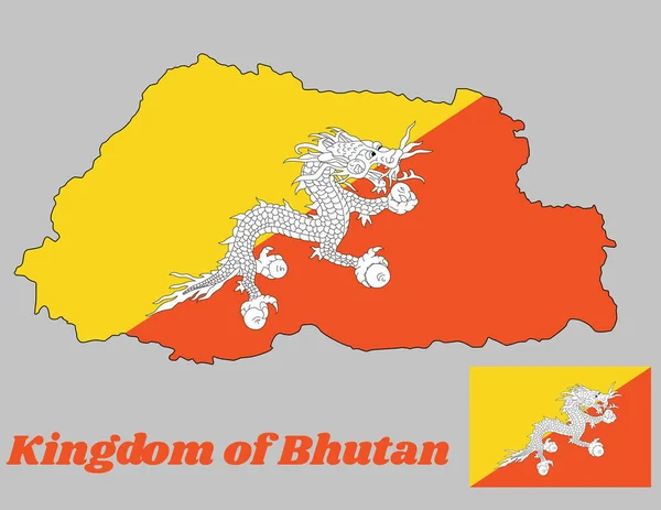 Bhutan Ana Hatları Bayrağı Sarı Turuncu Üçgen Pençelerinde Dört Mücevher — Stok Vektör