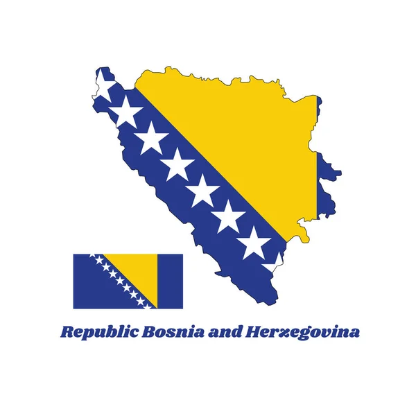 Esquema Del Mapa Bandera Bosnia Triángulo Recto Amarillo Estrellas Blancas — Vector de stock