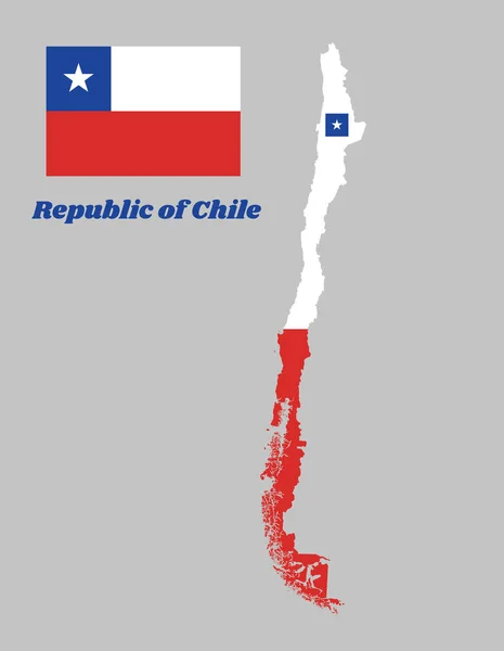 Map Outline Flag Chile Horizontal Bicolor White Red Blue Square — Stock Vector