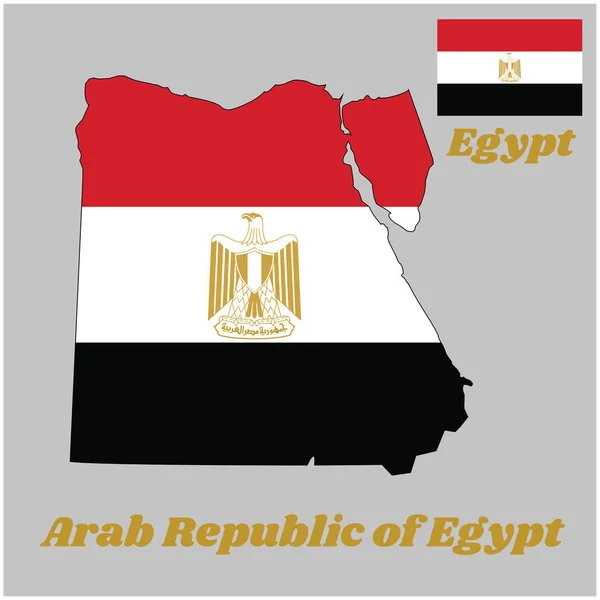 Mapa Obrysu Vlajky Egypta Vodorovně Rozdělena Červeně Bílá Černá Egyptské — Stockový vektor