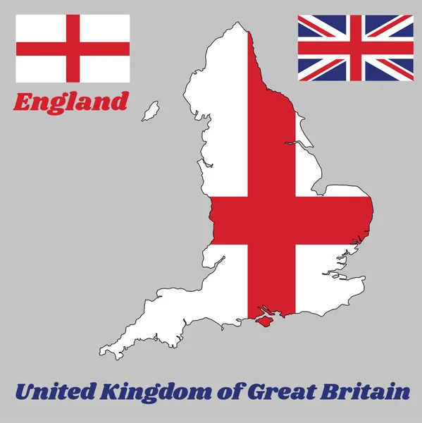 Mapa Contorno Bandeira Inglaterra Uma Cruz Vermelha Centrada Fundo Branco —  Vetores de Stock