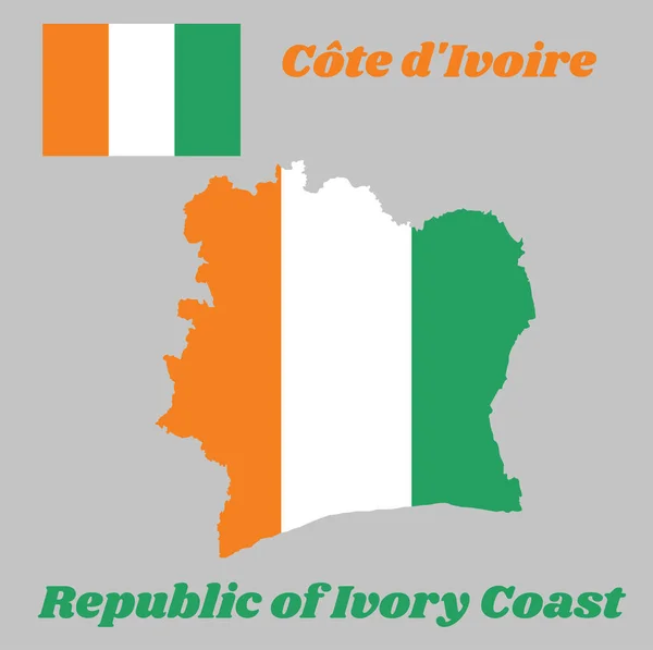 Map Outline Flag Ivory Coast Vertical Tricolor Orange White Green — Stock Vector