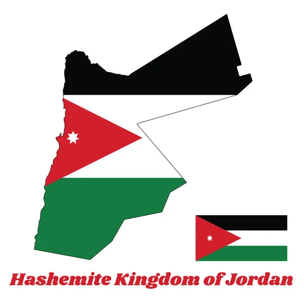 Obrys Mapy Vlajka Jordánska Vodorovného Kmene Černé Bílé Zelené Barvy — Stockový vektor