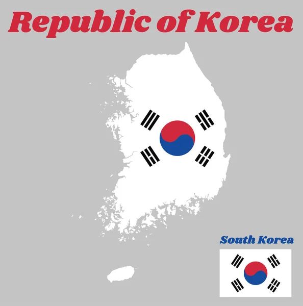 Esquema Del Mapa Bandera Corea Del Sur Taeguk Rojo Azul — Vector de stock