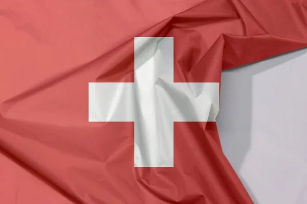 Suiza Crepé Bandera Tela Pliegue Con Espacio Blanco Compone Una —  Fotos de Stock