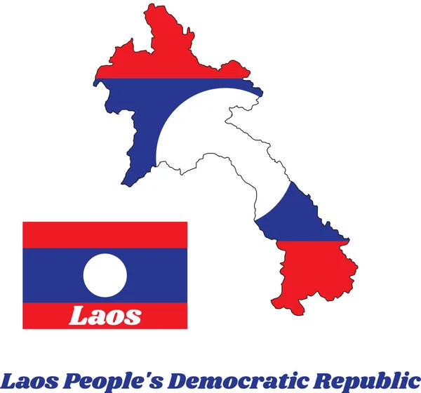 Mapa Esboço Bandeira Laos Azul Vermelho Branco Cor Círculo Texto —  Vetores de Stock