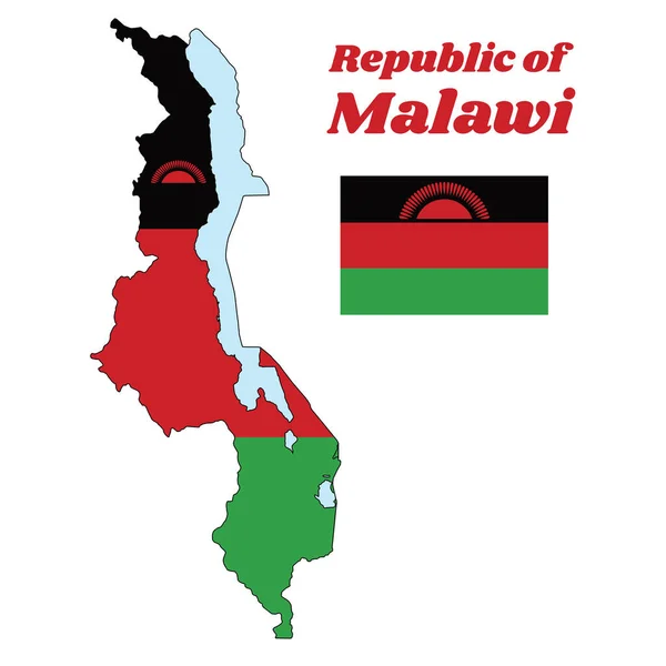 Mapa Esboço Bandeira Malawi Uma Tribanda Horizontal Preto Vermelho Verde —  Vetores de Stock