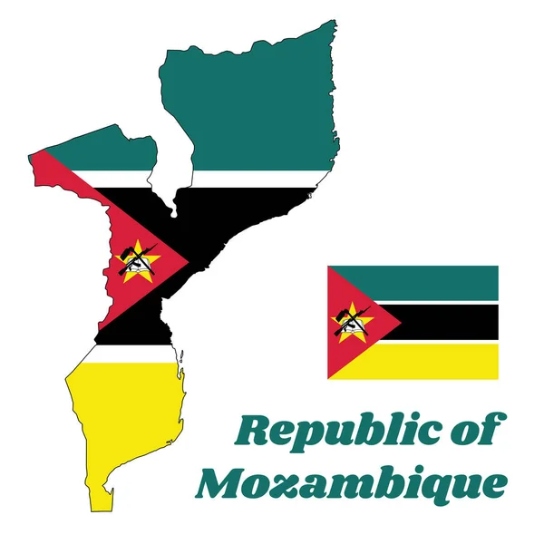 Mapa Esboço Bandeira Moçambique Tricolor Horizontal Verde Branco Gumes Preto —  Vetores de Stock
