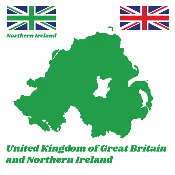 Grüner Kartenumriss Und Flagge Nordirlands Union Jack Flagge Und Grüne — Stockvektor