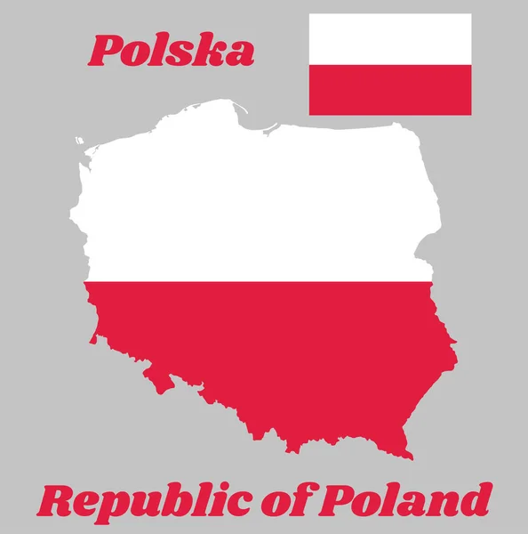 Map Outline Flag New Poland Horizontal Bicolour White Red Name — Stock Vector