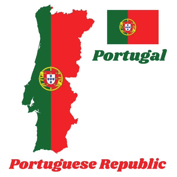 Zarys Mapy Flaga Portugalii Pionowo Paski Bicolor Zieleni Czerwieni Mniejszym — Wektor stockowy