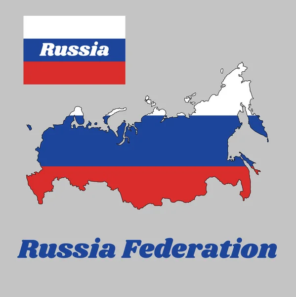 Περίγραμμα Χάρτη Και Σημαία Της Ρωσίας Είναι Μια Σημαία Τρίχρωμη — Διανυσματικό Αρχείο