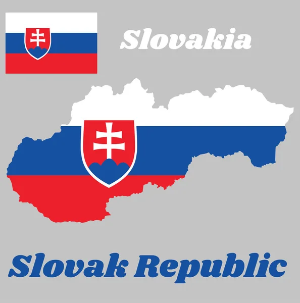 Map Outline Flag Slovakia Horizontal Tricolor White Blue Red Charged — Stock Vector