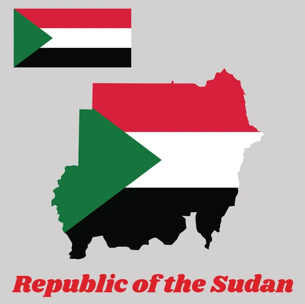 Plattegrond Vlag Van Soedan Een Horizontale Driekleur Van Rood Wit — Stockvector
