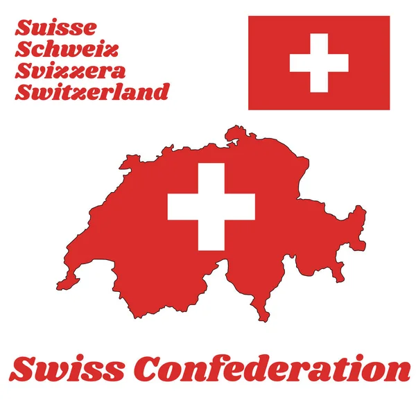 Esquema Del Mapa Bandera Suiza Compone Una Bandera Roja Con — Archivo Imágenes Vectoriales