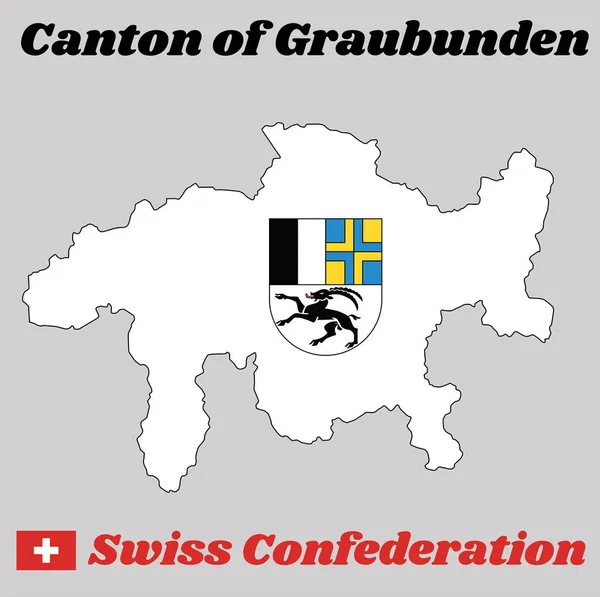 Esquema Del Mapa Escudo Armas Graubunden Cantón Suiza Con Nombre — Archivo Imágenes Vectoriales
